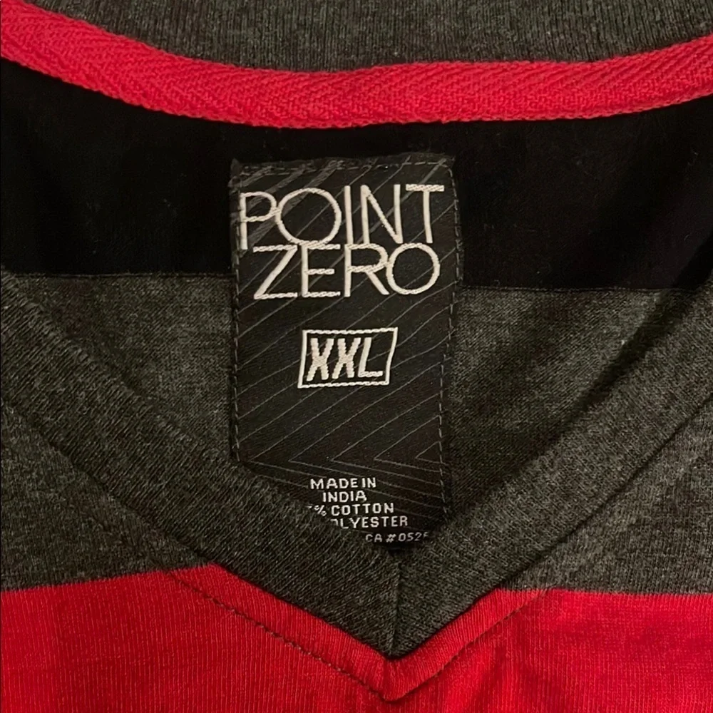 Point Zero Mens V-Neck Tee - Red, Black, Gray Stripes